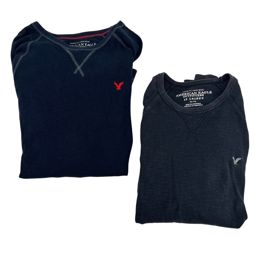 American Eagle navy blue & gray thermal vintage fit waffle knit shirts size XL